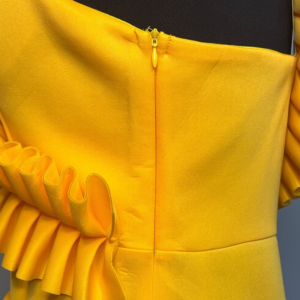 Vibrant Yellow One Shoulder Ruffle Dress Size Large - Picture 10 of 16